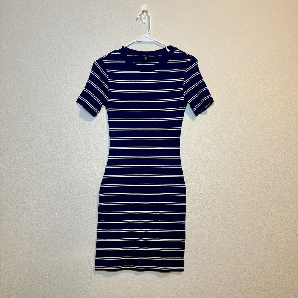 H&M Navy Blue White Striped Bodycon Dress Size 6